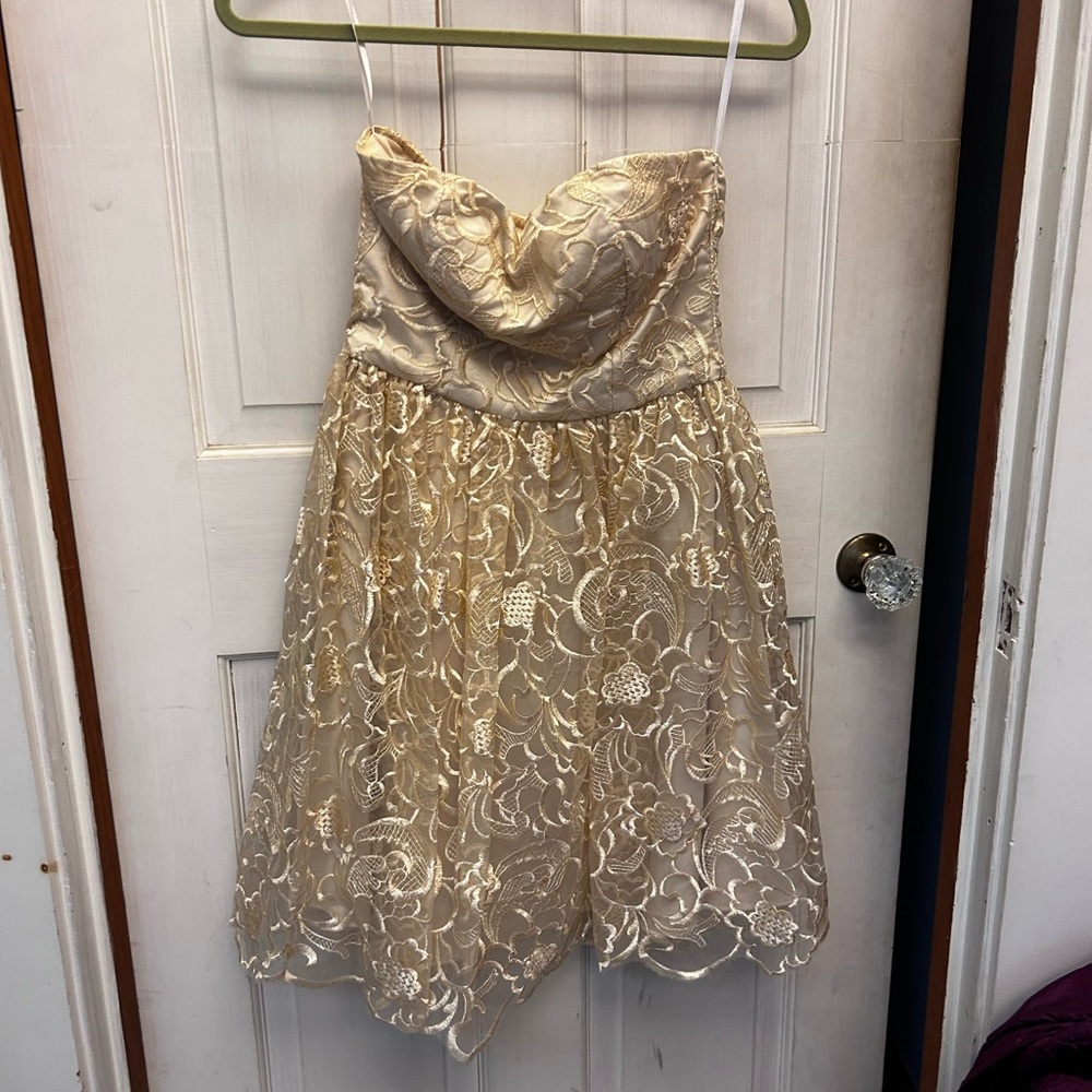 Lace strapless mini dress